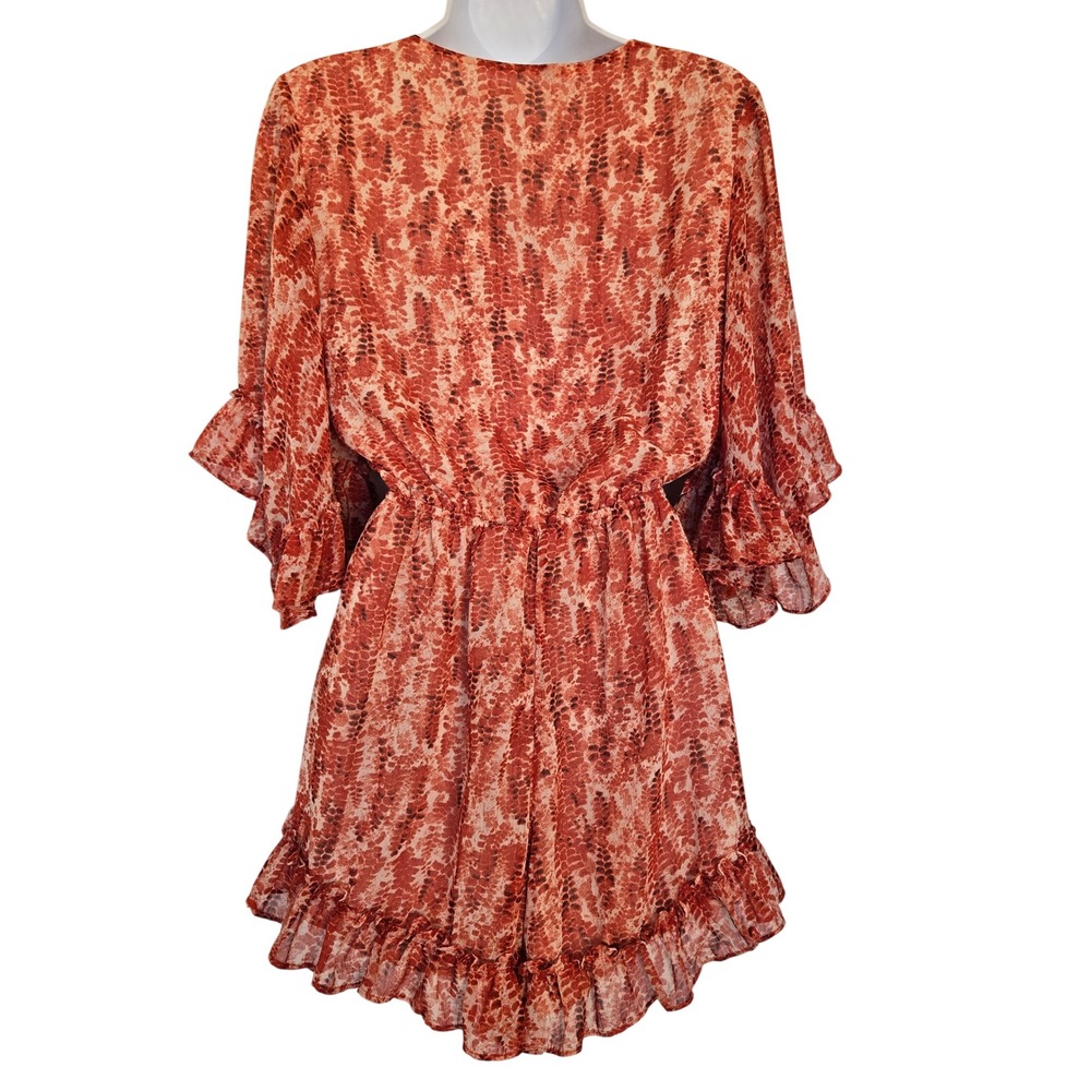 Saints + Secrets Rust Snake Print Ruffle Tie Front Romper Size XS Boho Festival - Picture 6 of 9